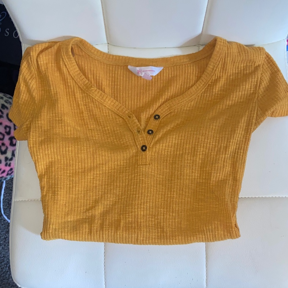 No Boundaries Golden Yellow Ribbed Henley Tee
